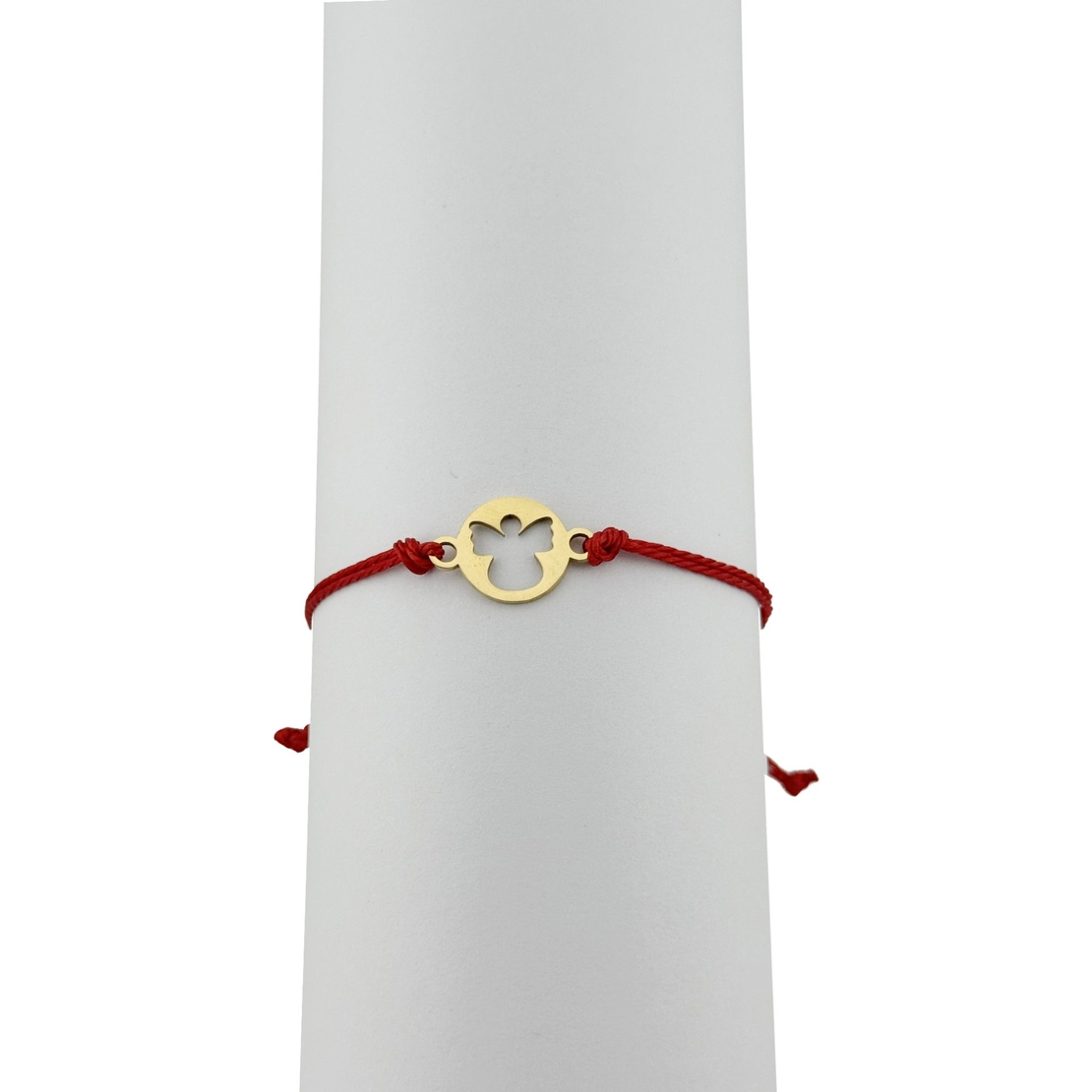 Bratara Martisor pentru Dama, Jolie, Model Inger, Set 12 bucati, Pandativ din Inox Auriu, Snur Ajustabil Impletit, Rosu