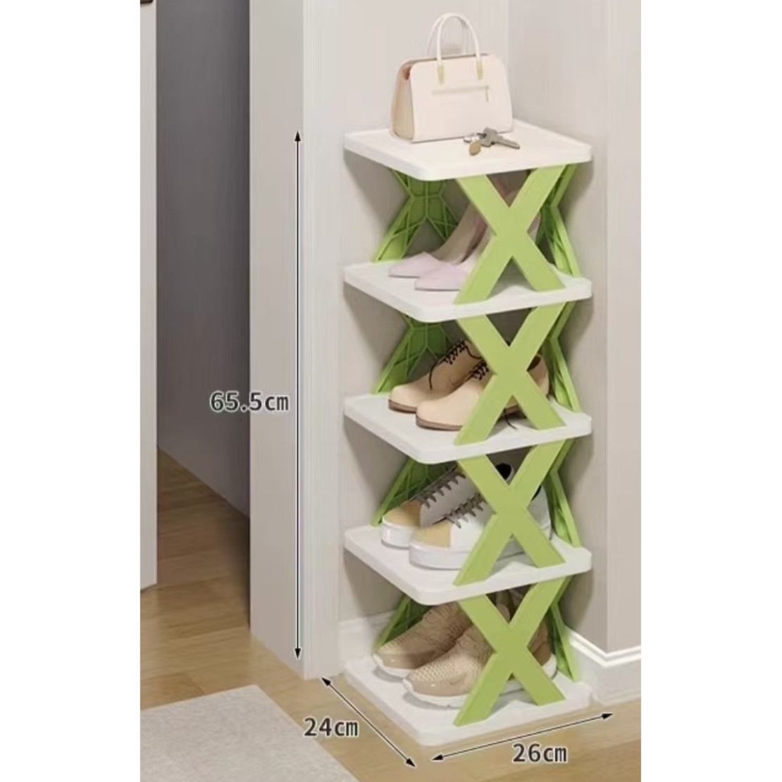Organizator de Pantofi, Flippy, 5 Straturi, din ABS, Suport Modular, 65.5 x 24 x 26 cm, Verde