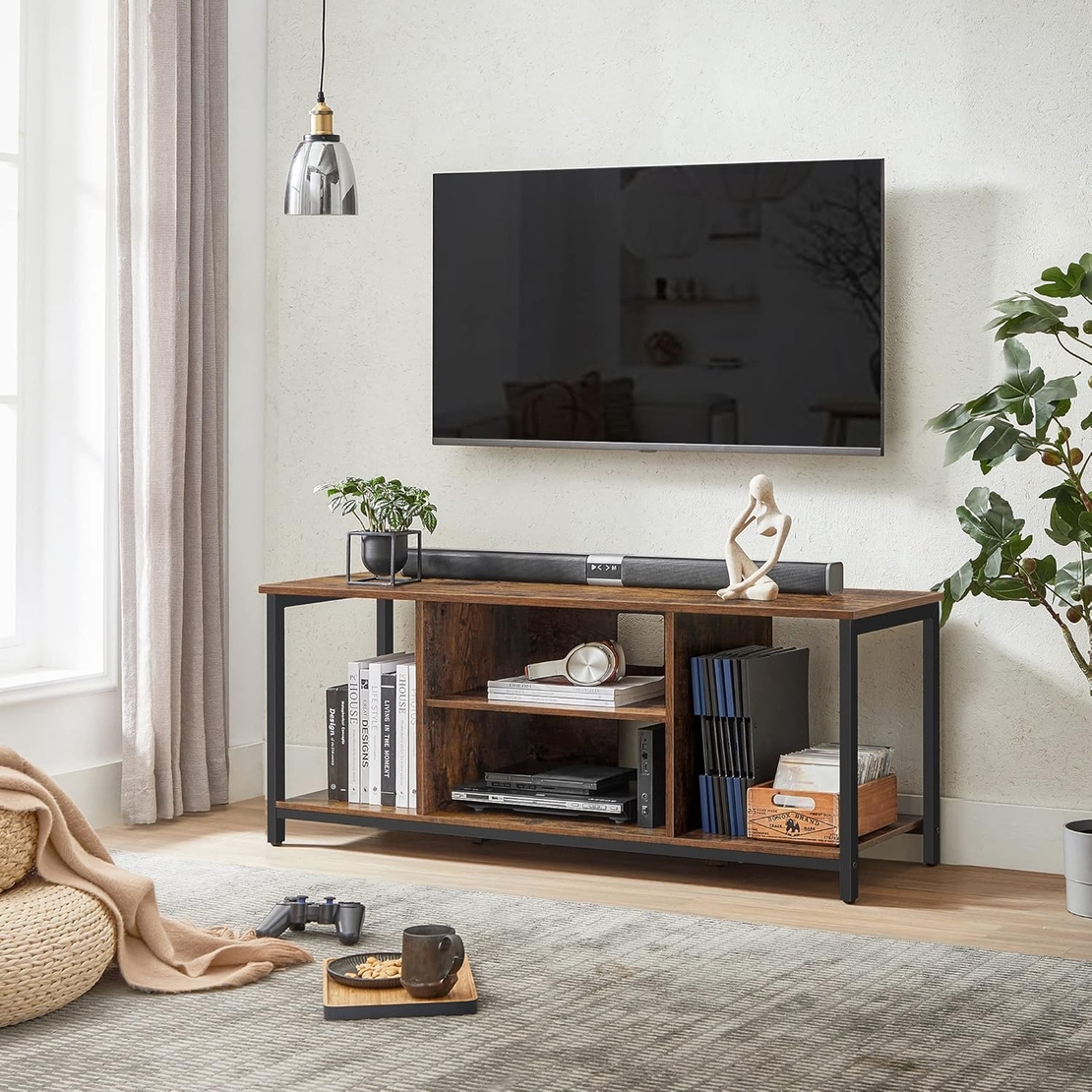 VASAGLE Comoda TV pentru televizor pana la 60 inch, stil industrial, 120x40x50 cm, maro rustic