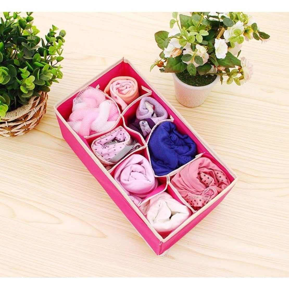 Cutie De Depozitare, Flippy, Pentru Lenjerie, Sosete Si Sutiene, Material Textil, 8 Compartimente, 32 x 16 x 10 cm, Culoare Roz