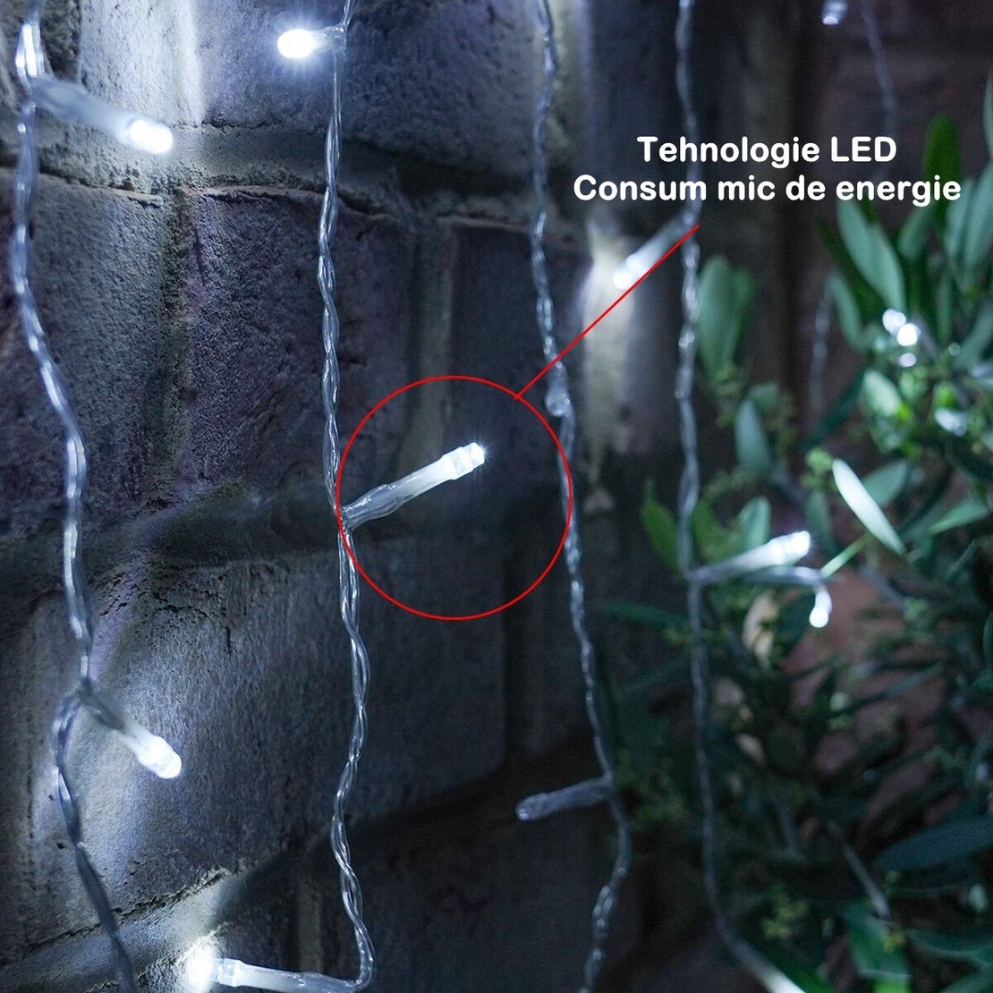 Instalatie Craciun, Tip Perdea, 1 m x 1 m, 60 LED-uri, Alb Rece, Controler, 8 jocuri de lumini, Interconectabila, Fir transparent, Interior/ Exterior, Vafy