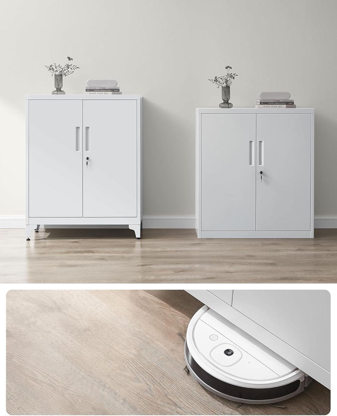 SONGMICS Dulap birou metalic cu 2 usi si sistem de inchidere, multifunctional cu rafturi reglabile, 40x80x90 cm, gri