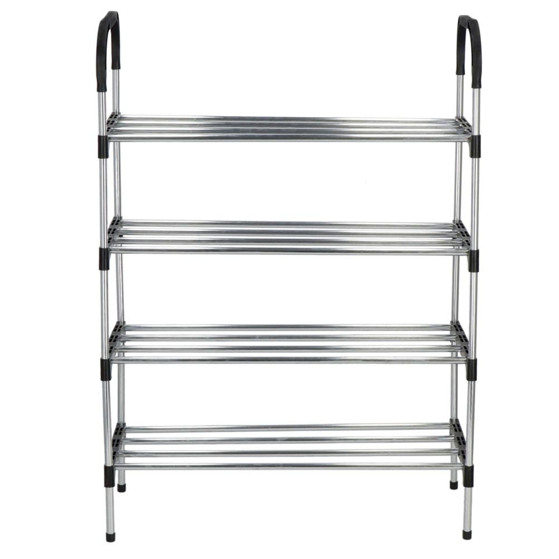 Suport pentru pantofi, 4 rafturi, cadru metalic, 84x28x60cm, negru si argintiu