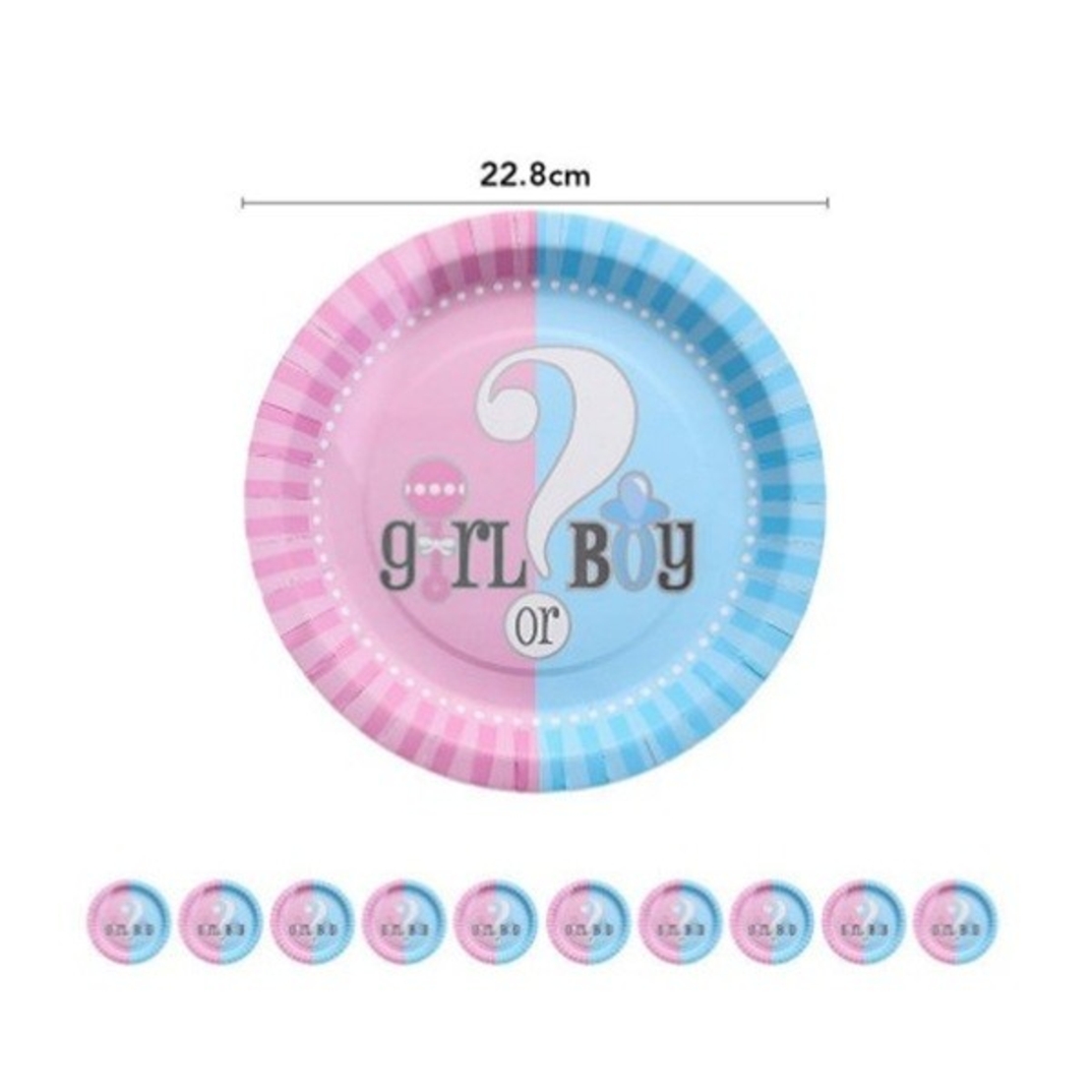 Set 10 Farfurii Gender Reveal, Vafy, Girl or Boy, din Carton, 22.8 cm, Roz/Albastru