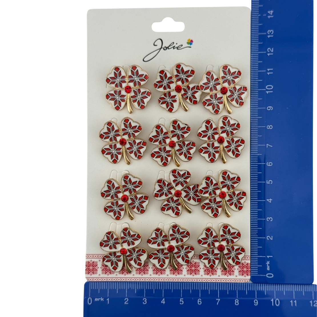 Set 12 Brose Martisor Primavara, Jolie, Model Trifoi Traditional cu Piatra Rosie
