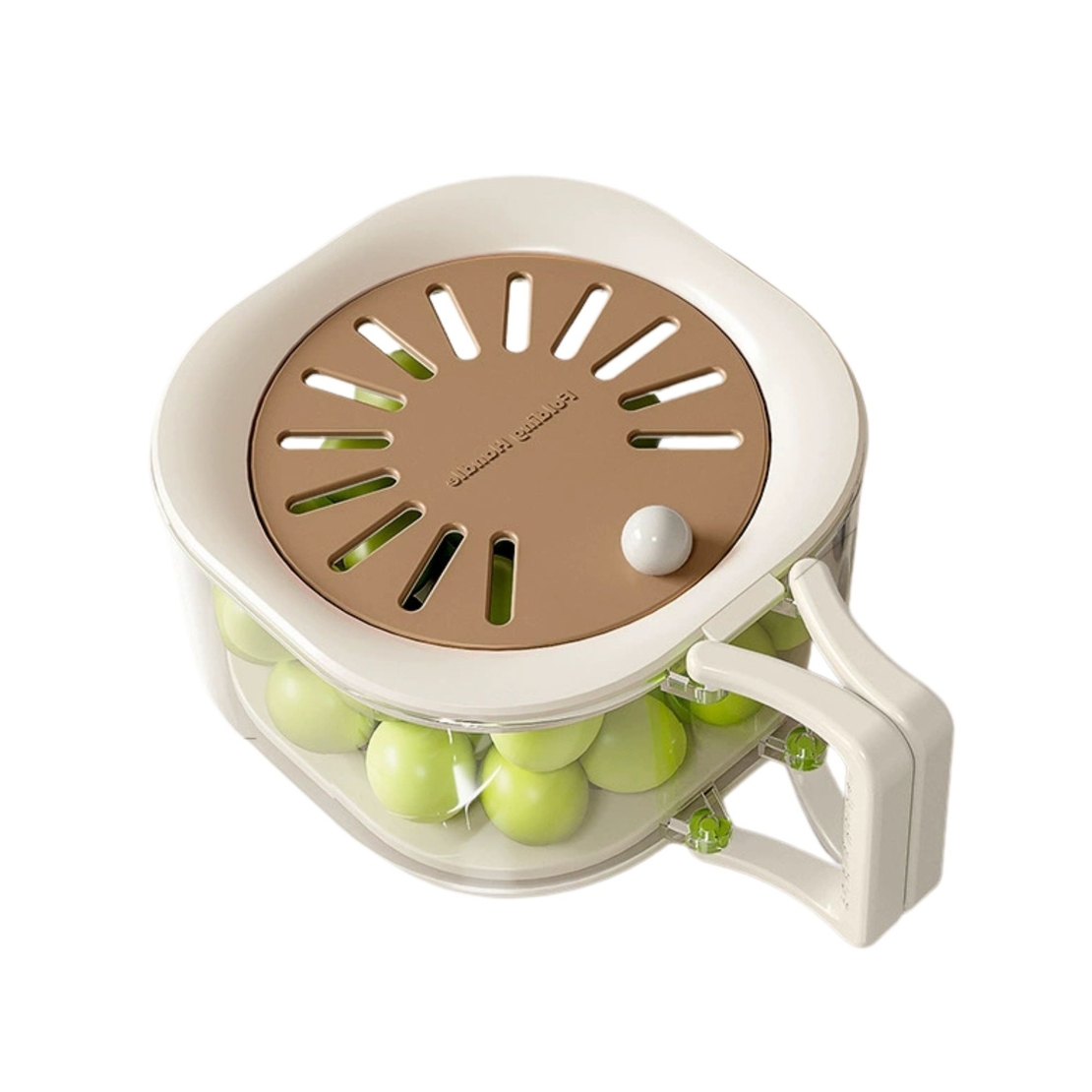 Cos de Scurgere pentru Fructe 2 in 1, Vafy, din Plastic Durabil, Filtru Telescopic, Scurgator de Fructe si Legume, pentru Uz Casnic, 15 x 15 x 8.5 cm, Maro/Bej