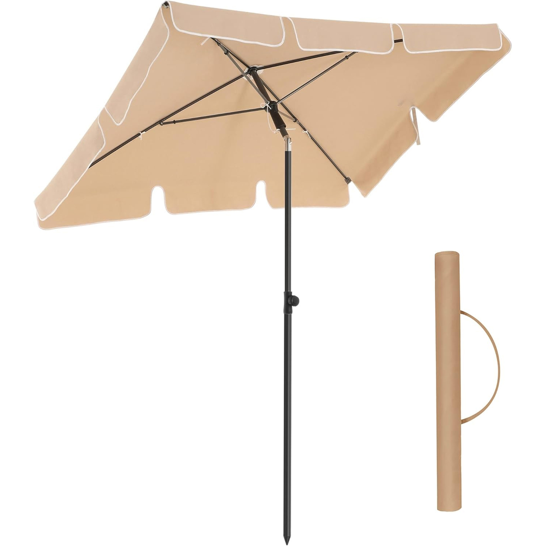 SONGMICS Umbrela terasa gradina sau plaja, inclinare 2 directii, protectie UV UPF 50+, 180x125 cm, maro taupe