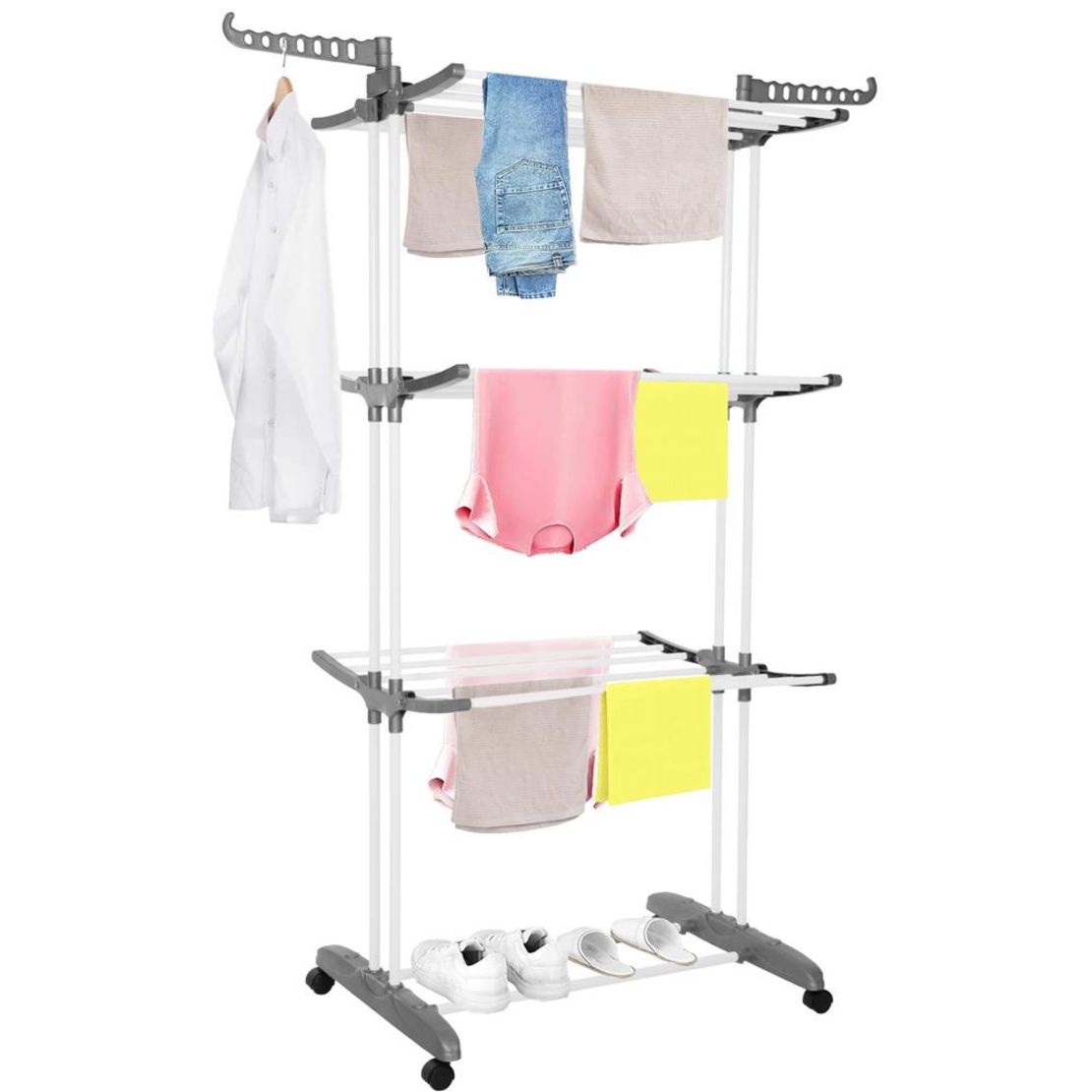 Uscator vertical pentru rufe, mobil si pliabil, cu doua umerase, 75x57x170cm, sarcina 20kg