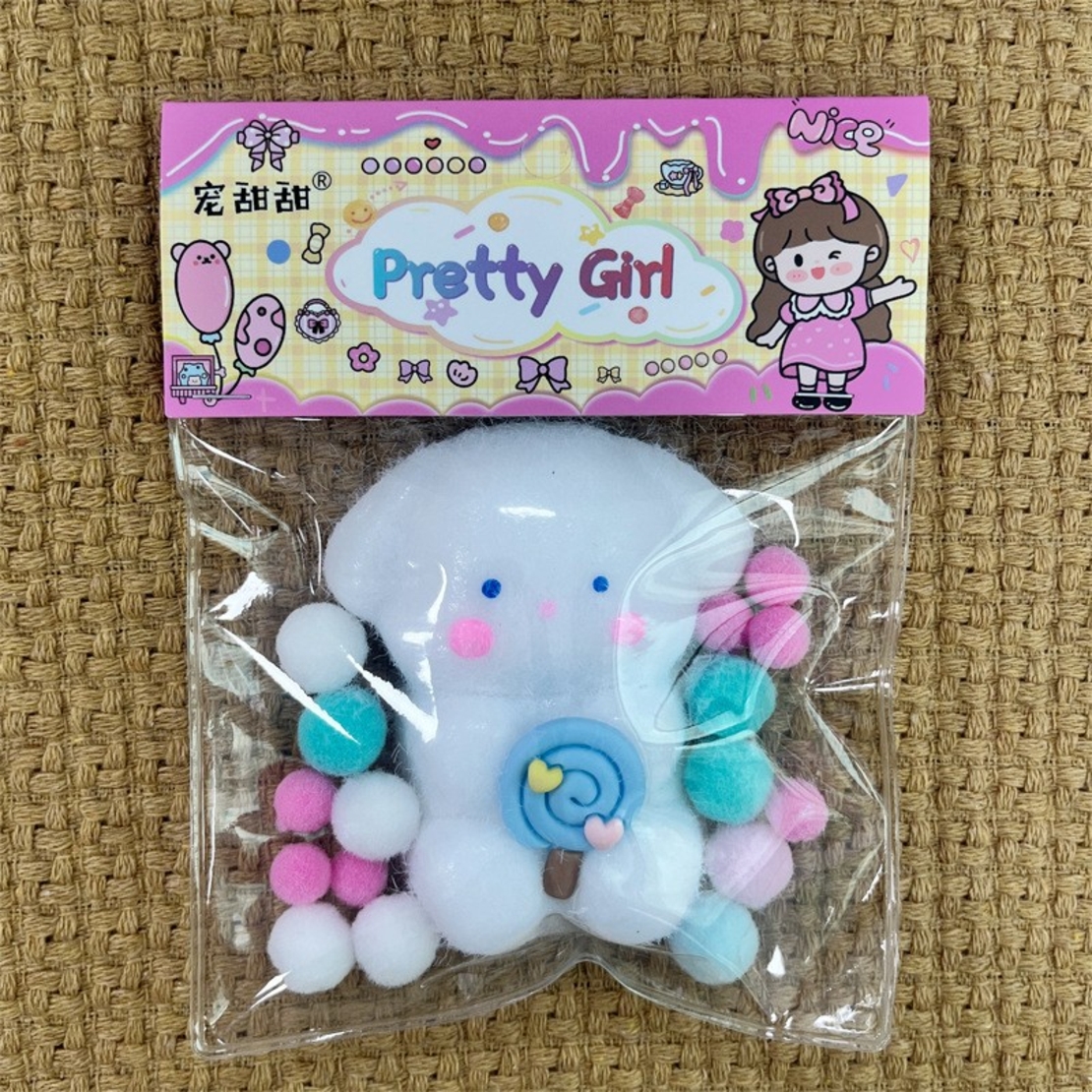 Jucarie Antistres Squishy, Flippy, cu Revenire Lenta, Squeeze Pretty Girl, Model Animalut, Ambalaj Transparent, Alb