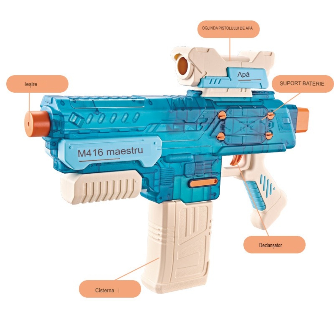 Pistol cu Apa Electric, Flippy, +6 Ani, Rezervor 500 ml, Incarcare USB, din Plastic, 43 x 5.5 x 30 cm, Albastru