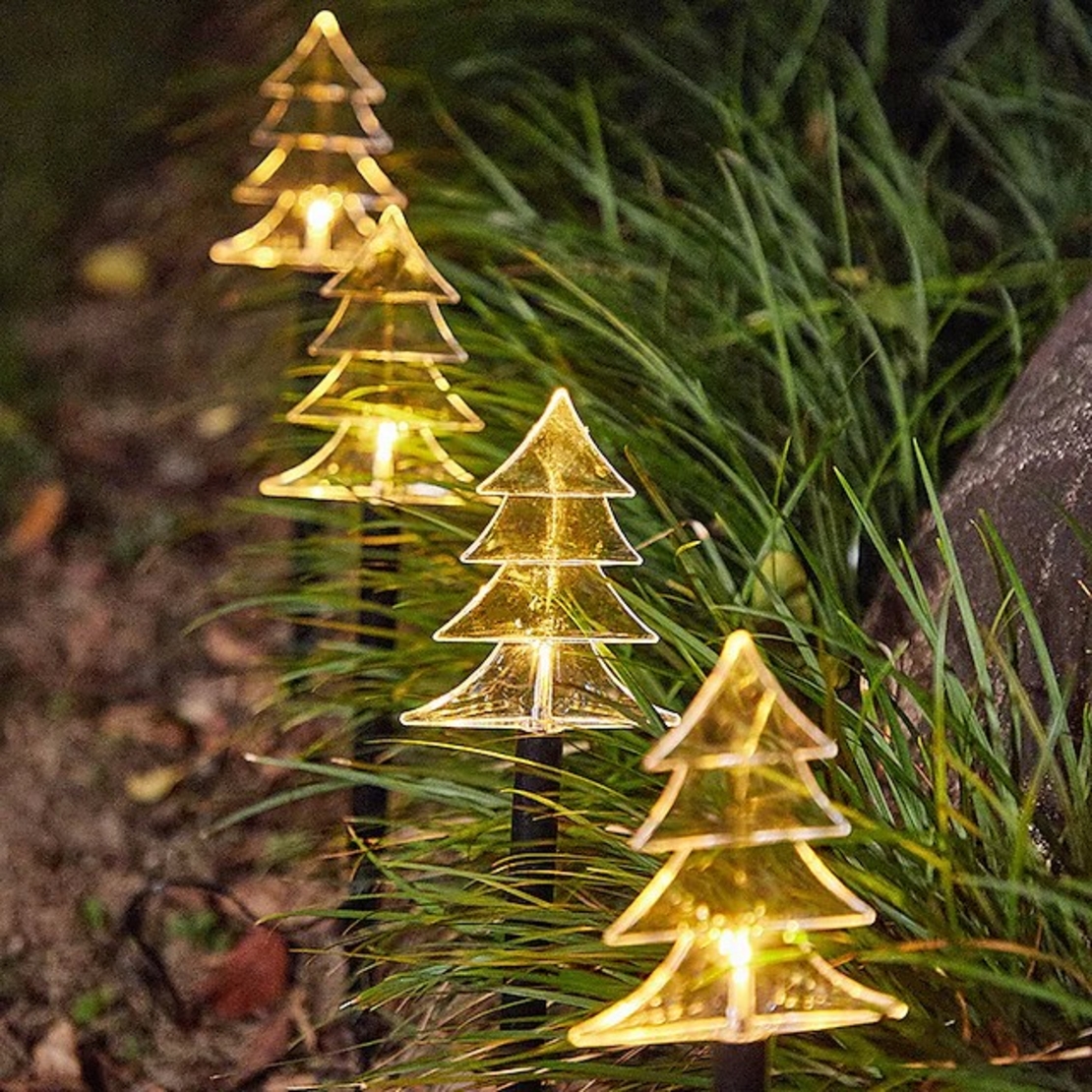 Set 5 Lampi solare LED de exterior Tip Brad pentru gradina Vafy, 37 cm, Alb Cald