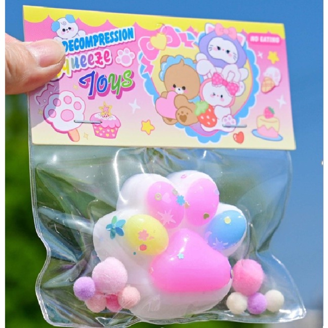 Jucarie Antistres Squishy, Flippy, cu Revenire Lenta, Labuta de Pisica Pufoasa, 7.5 cm, Ambalaj Transparent, Model 27056, Multicolor