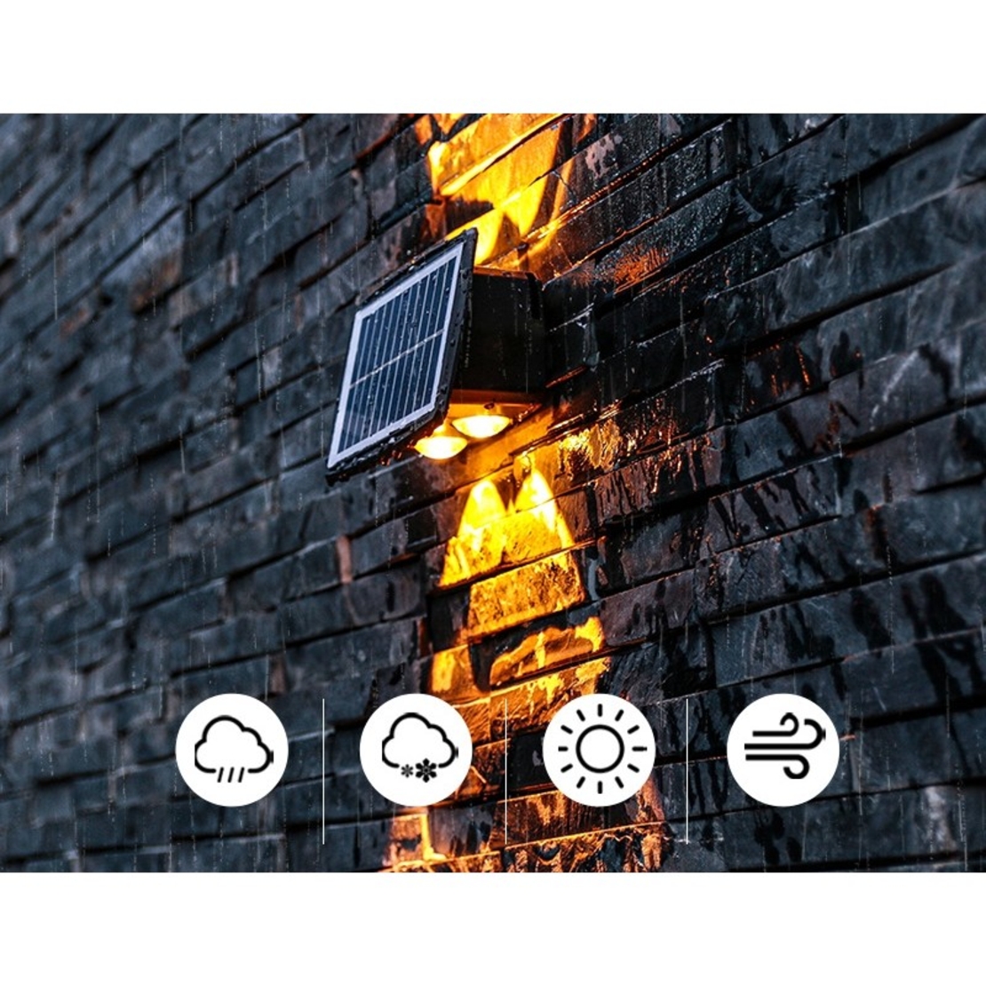 Lampa solara LED bidirectionala dreptunghiulara pentru perete Flippy, 20.5x10 cm, 6 LED-uri, 5.5V, ABS, 500mAh, rezistent la apa IP65, alb cald