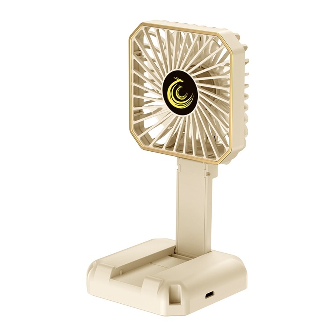 Ventilator Portabil, Vafy, de Gat, de Birou, Suport Telefon, 14 x 7 cm, Incarcare USB, din ABS, 3 Viteze, Bej