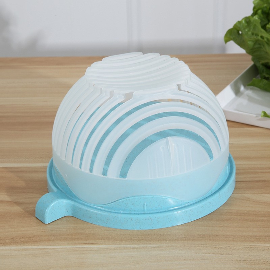 Bol Feliator pentru Salata, Flippy, Castron Multifunctional pentru Legume si Fructe, pentru Spalat si Taiat Legumele, cu Scurgere si Tocator, Ergonomic, Protectie pentru Maini, 21x18.5x11.5 cm, Albastru