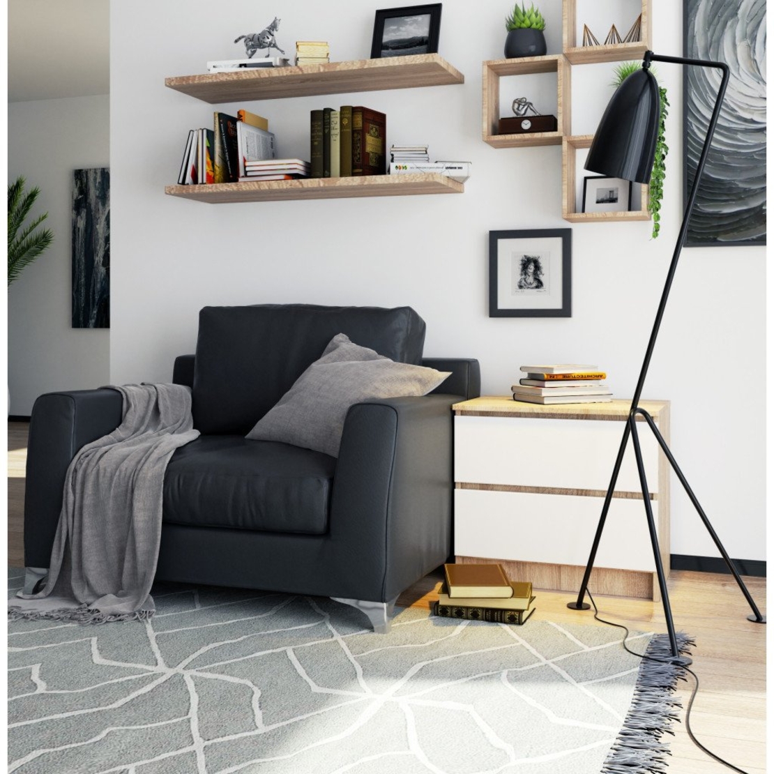 Noptiera cu 2 sertare din PAL laminat 16 mm, 60x40x55 cm, stejar sonoma si alb