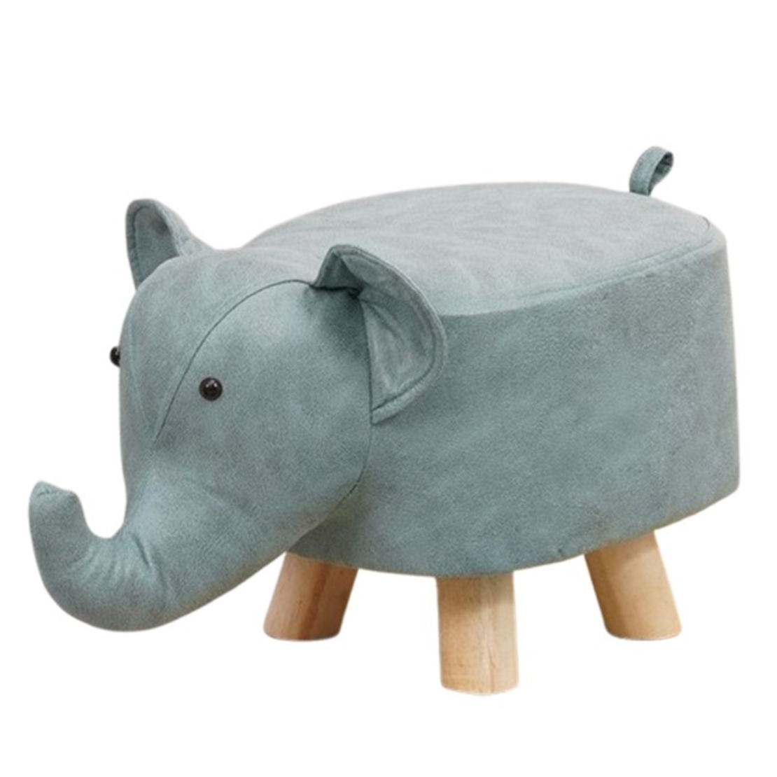 Taburet pentru Copii, Vafy, Scaun Tip Taburet, Model Elefant, din Lemn Masiv, Scaun pentru Copii, 30 x 25 x 25 cm, Albastru