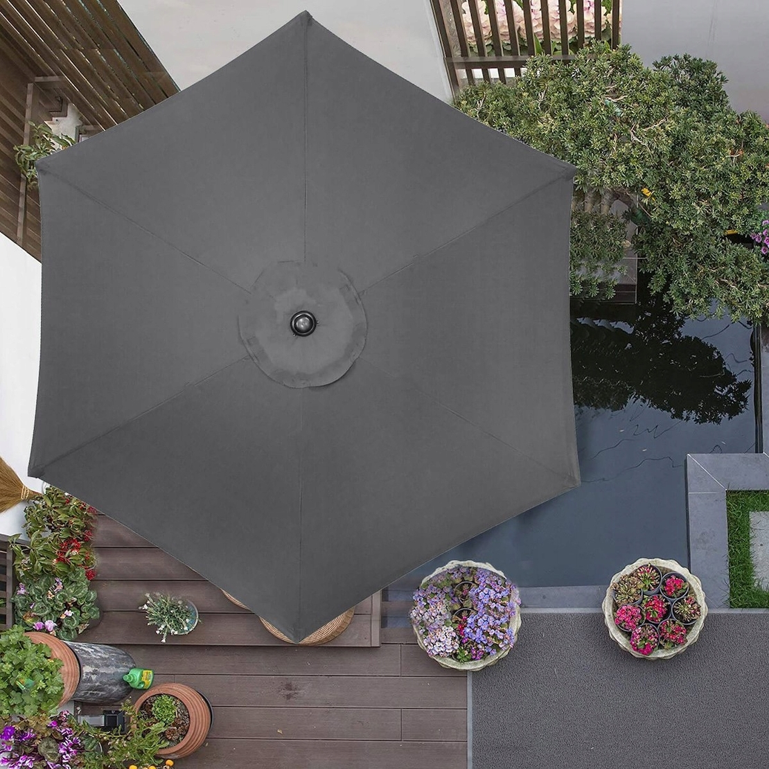 Umbrela terasa gradina, cu manivela si inclinare, GU21, diametru 260cm, gri antracit
