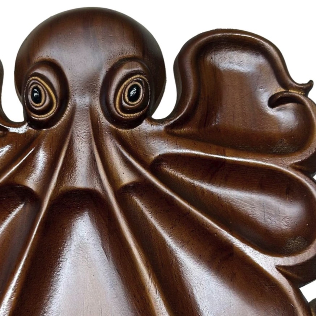 Platou pentru Servire, Vafy, in Forma de Caracatita, 8 Compartimente pentru Mezeluri Branzeturi Snacksuri, Design Artistic, din Lemn Masiv, 26 x 25 x 3 cm, Maro inchis
