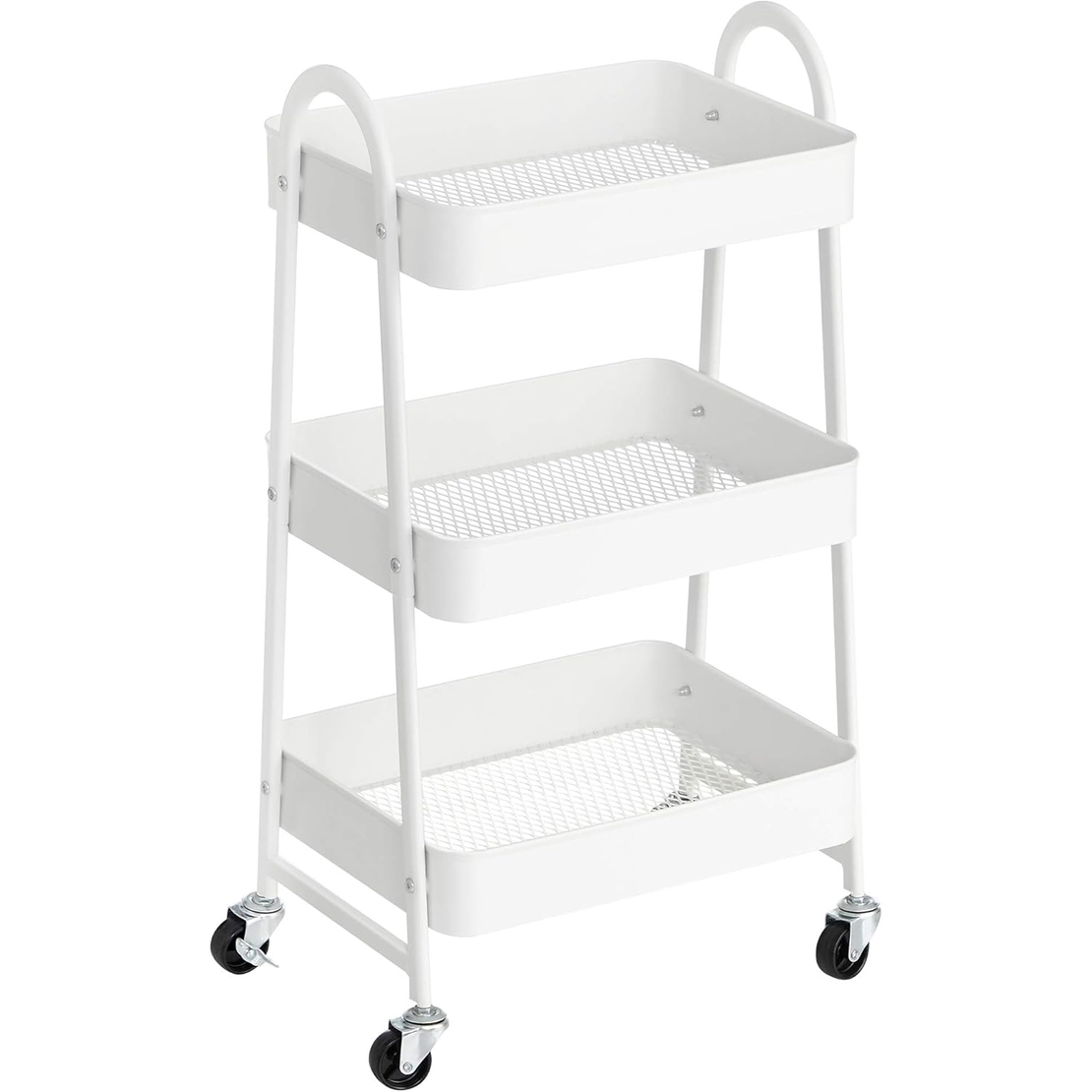 SONGMICS Carucior depozitare 3 niveluri cu roti si frane, structura metalica, 41x31x78 cm, alb