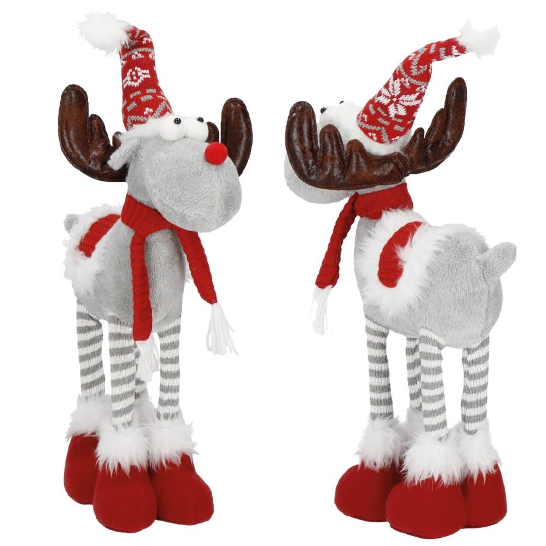 Figurina Craciun, Ren, picioare telescopice, iluminare LED, 61cm