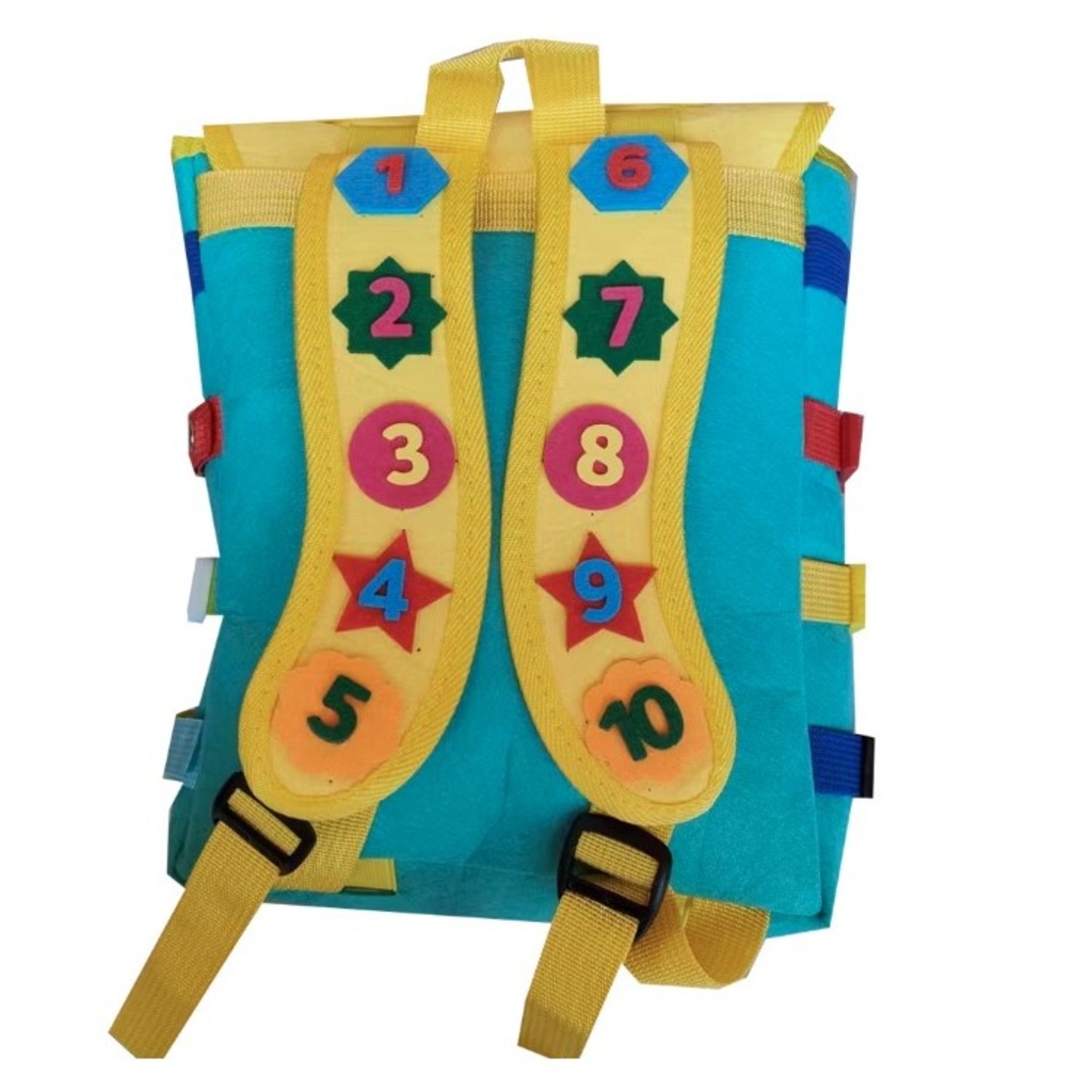 Ghiozdan Montessori, Flippy, pentru Copii 2-6 ani, Fidget Pop, cu Catarame si Fermoare, Jucarii Senzoriale, Activitate de Invatare prin Joc, Turcoaz, 0.25 kg, 28x10x23 cm