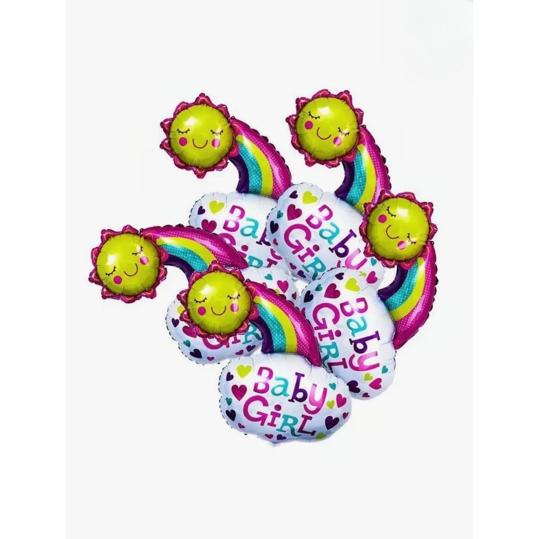 Balon din Folie Metalizata, Vafy, Figurina Soare si Nor, Tema Botez, 60x53 cm, Ambalaj Individual, Pai Inclus, Umflare cu Aer sau Heliu, Roz