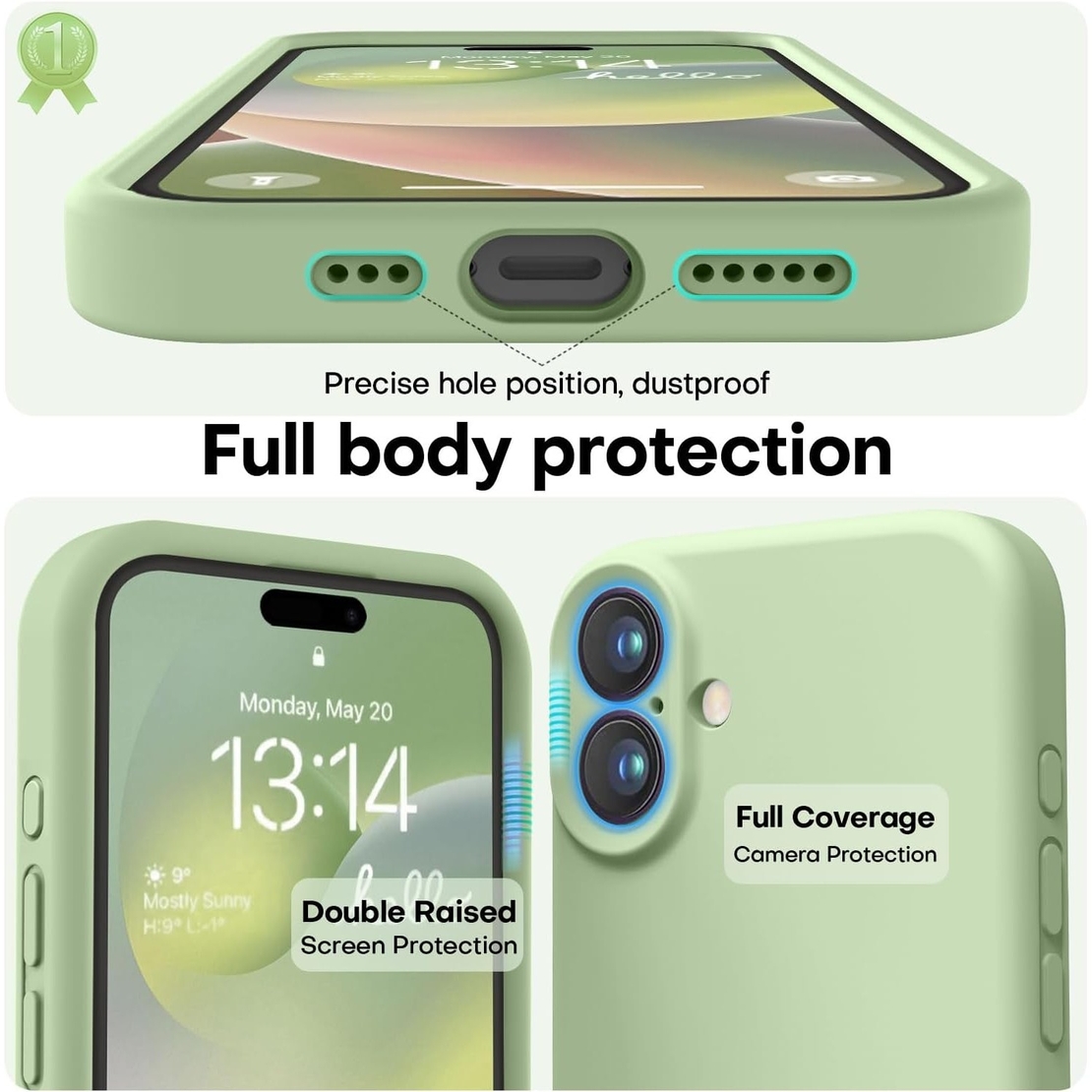 Husa de Protectie Matte TPU, Vafy, pentru Apple iPhone 16 Plus, Protectie Camera, Antisoc, Antizgariere, Antialunecare, Acoperire Completa, Verde