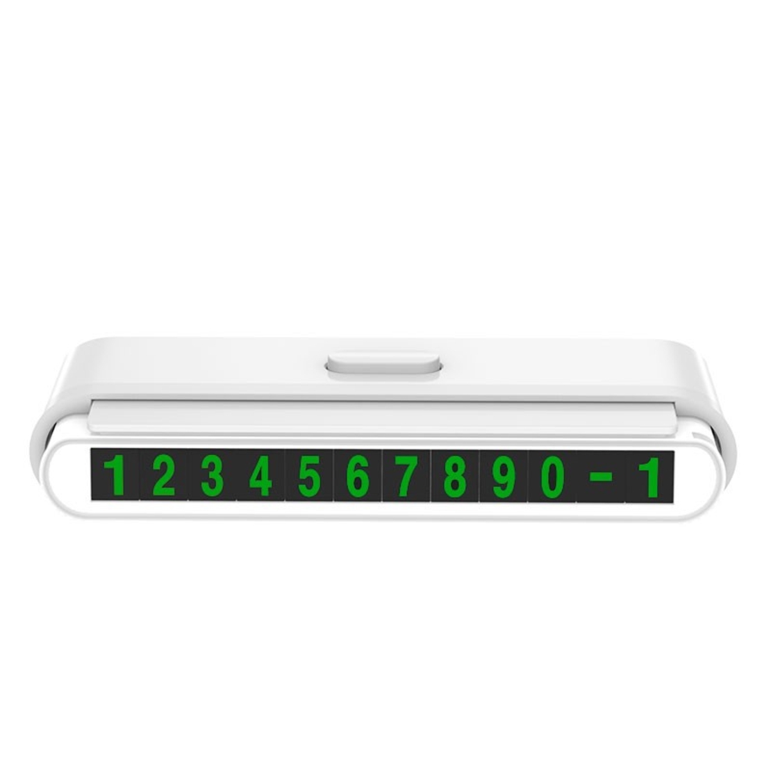 Suport Numar de Telefon pentru Parcare Auto, Flippy, Suport pentru Numarul de telefon, Banda glisanta pentru Ascundere, Banda Adeziva Inclusa, 120 x 48 x 24 mm, Cifre Verzi, Alb