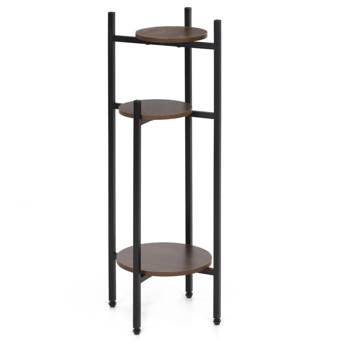Suport pentru flori, rotund cu 3 polite, structura metalica si MDF, 32x32x81 cm, negru