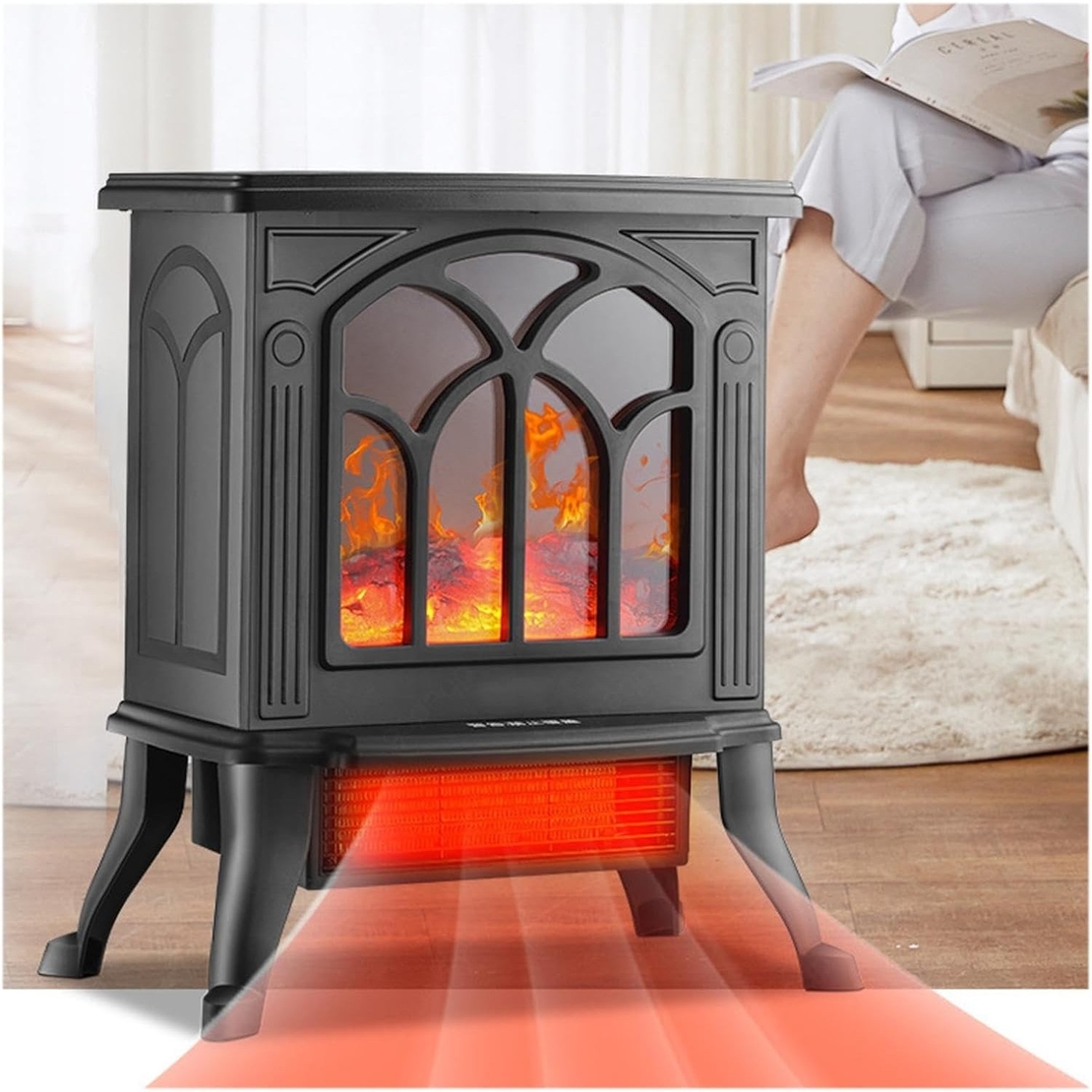 Semineu Electric, Vafy, cu Efect Flacara, 1500/1200W, Incalzire PTC, 220 V, din Plastic Ignifug, 38 x 23 x 45 cm, Negru