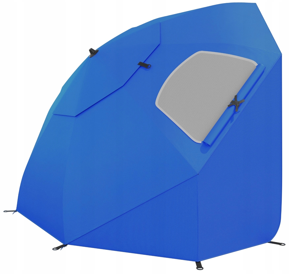 Umbrela plaja 3in1 215x205 cm, cu paravan lateral, fereastra si husa transport, material UV, albastru