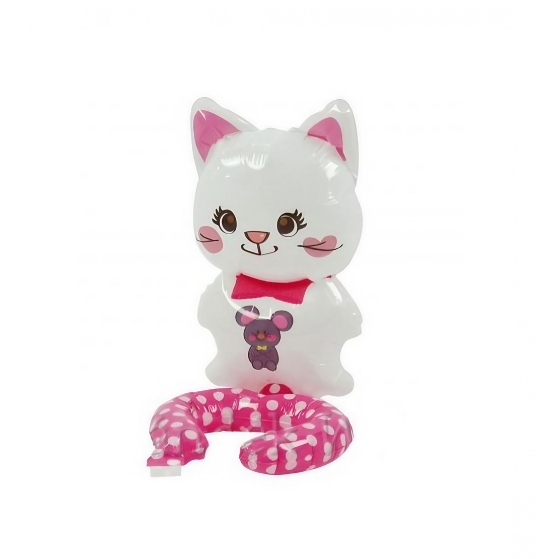Balon din Folie Metalizata, Vafy, Figurine Animalute, Tip Bratara, Model Pisica, 13 x 35 cm, Ambalaj Individual, Pai Inclus, Umflare cu Aer sau Heliu, Alb