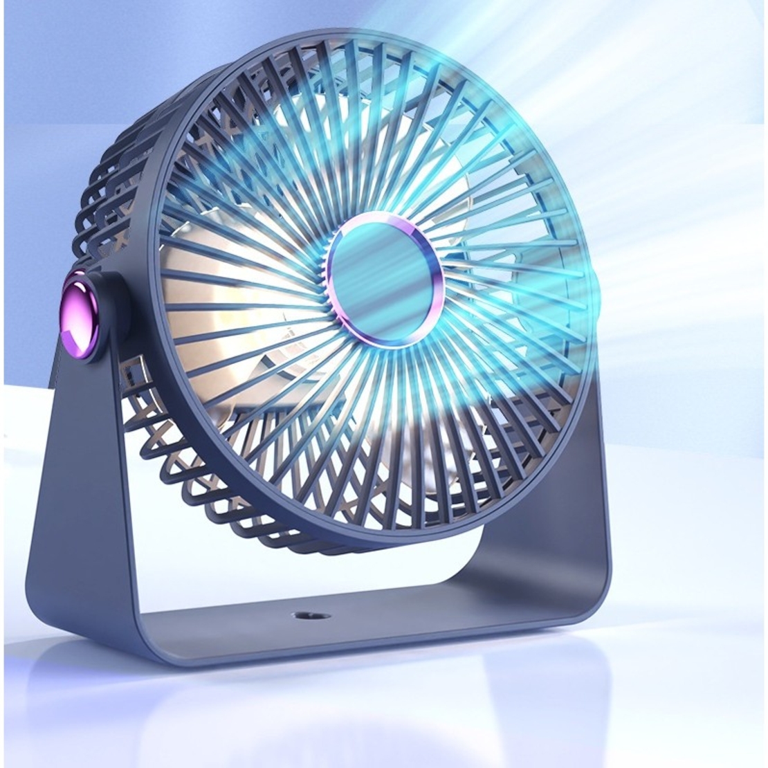 Ventilator 2in1, Vafy, de Masa/de Perete, Incarcare USB, 3.7 V, 4.5 W, 1200 mAh, 17.5 x 17 x 7.6 cm, Albastru Fumuriu