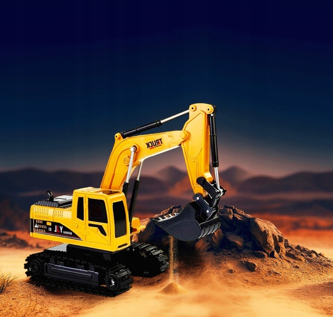 Set utilaje construction RC cu excavator si basculanta, lumini si abur, telecomanda, 3 accesorii incluse