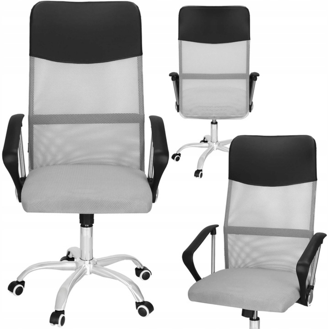 Scaun de birou ergonomic cu reglaj pe inaltime, material tip mesh si ecopiele, 58x60x117 cm, gri