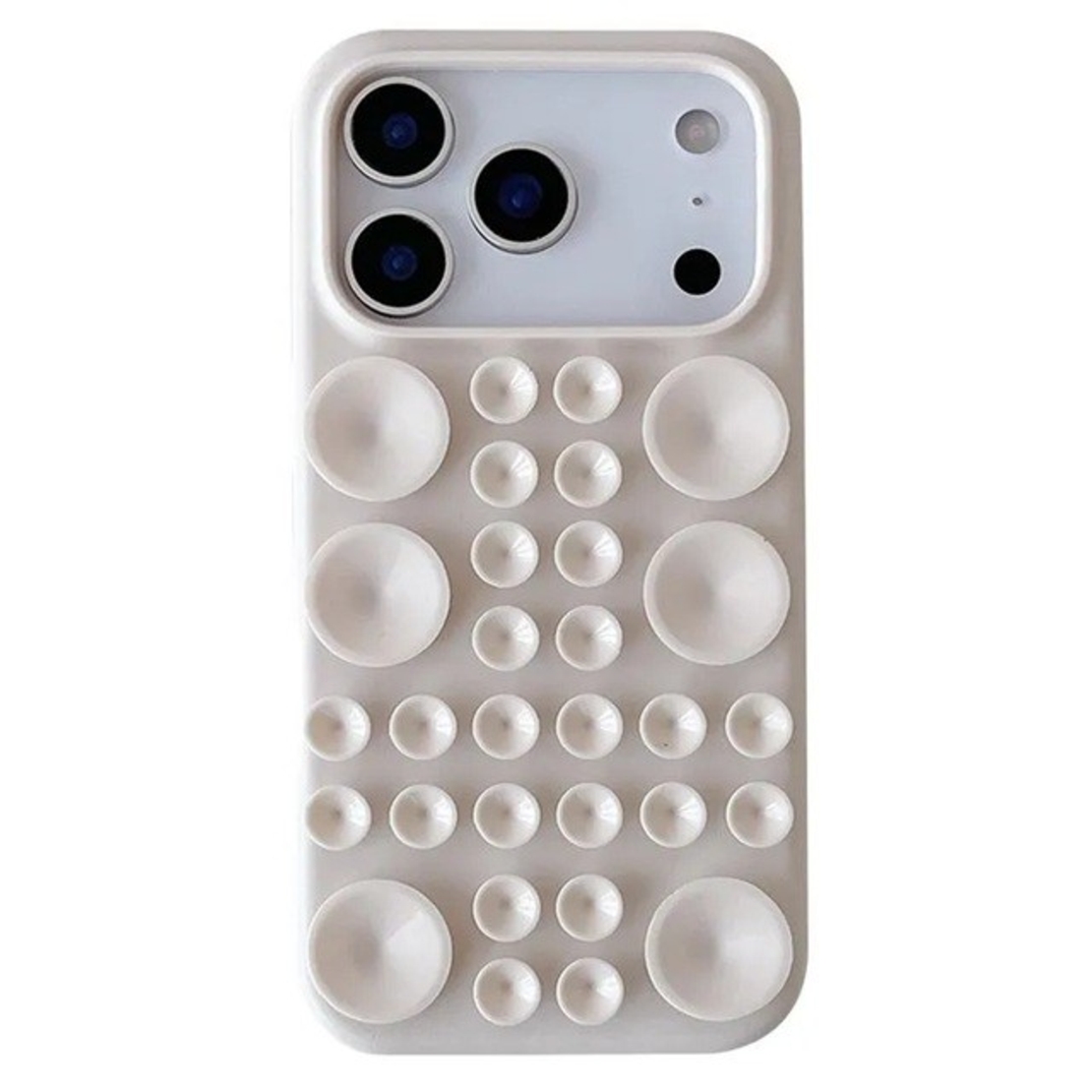Husa cu Ventuze, Vafy, Compatibila iPhone 17 Pro Max, din Silicon, Interior Microfibra, Crem