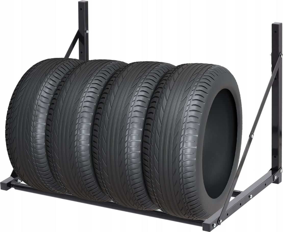 Suport suspendat pentru anvelope reglabil, montaj pe perete cu kit instalare inclus, 120x56x50 cm, negru