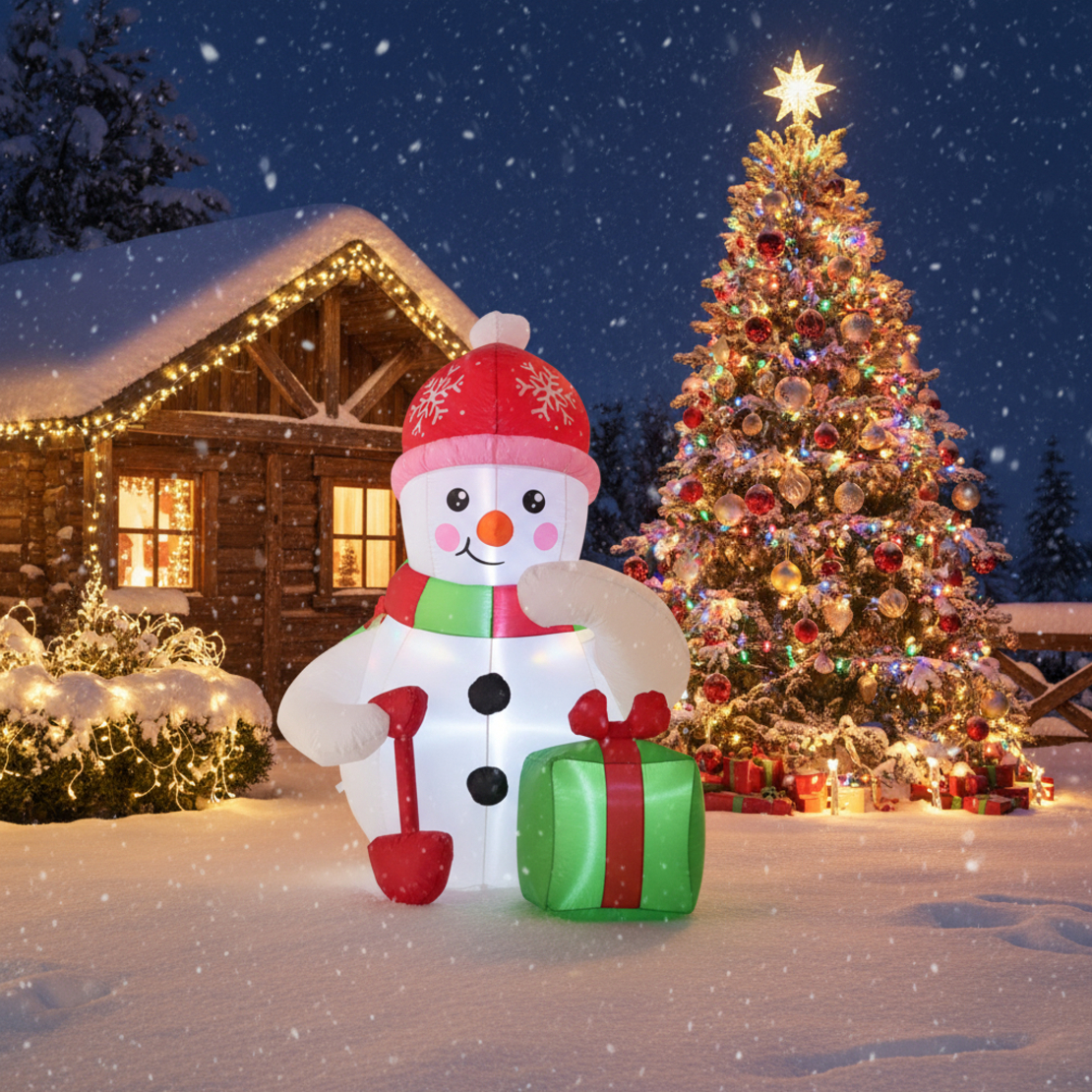 Om de zapada gonflabil pentru exterior, cu iluminare LED, 180 cm, compresor integrat, alb
