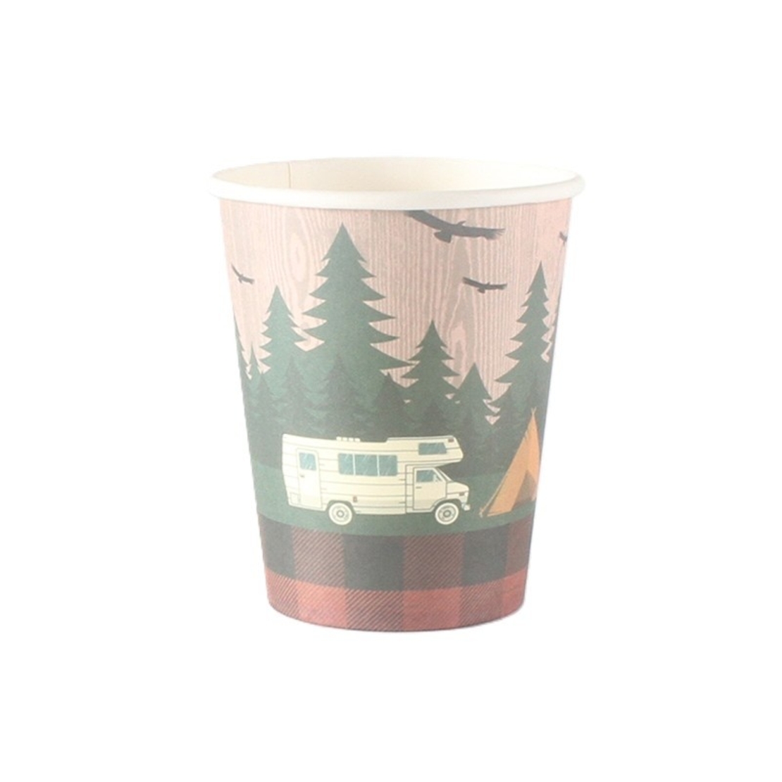 Set 10 Pahare, Flippy, Imprimeu Camping, din Carton, 250 - 300 ml, 7.5 x 8.4 x 5.3 cm, Multicolor