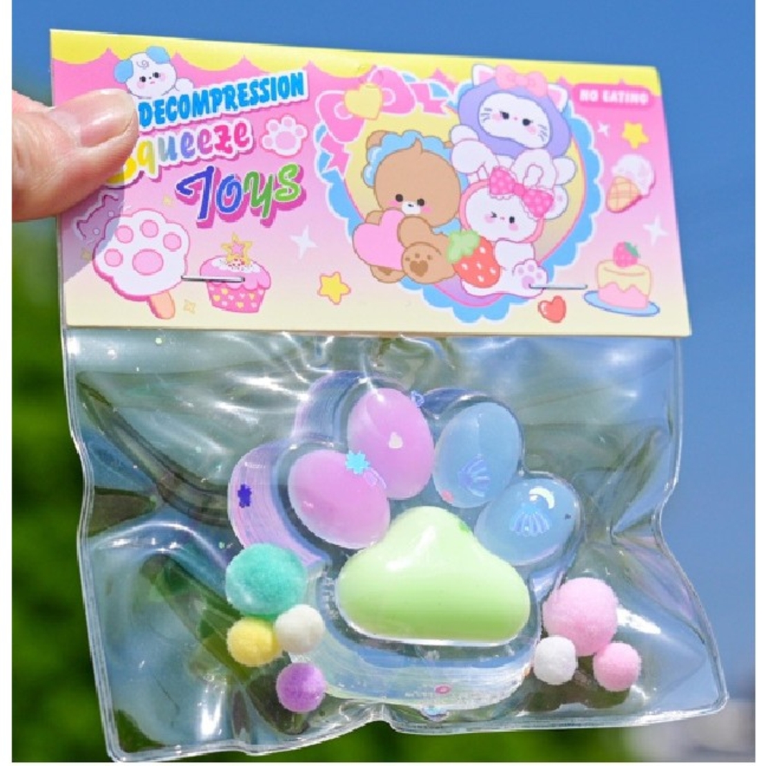 Jucarie Antistres Squishy, Flippy, cu Revenire Lenta, Labuta de Pisica Pufoasa, 7.5 cm, Ambalaj Transparent, Model 27055, Multicolor