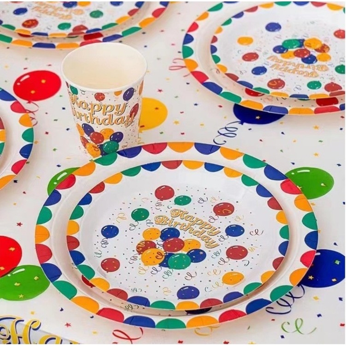 Set 10 Farfurii de Unica Folosinta, Vafy, din Carton, 18 cm, Model Happy Birthday, Multicolor
