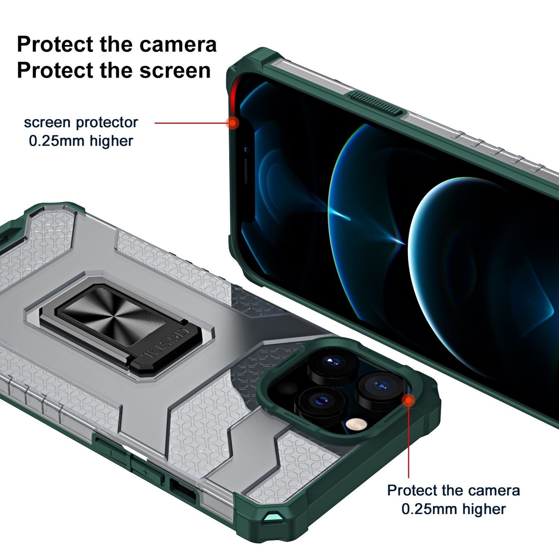 Husa de protectie Vafy compatibila cu Apple iPhone 13 Pro Max Acrylic Armor cu suport Verde Inchis