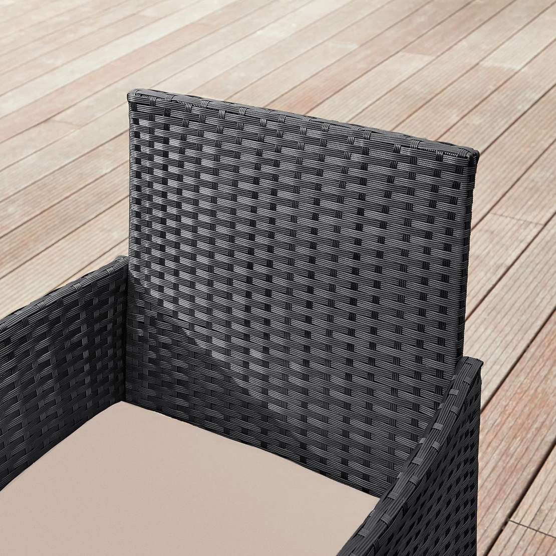 SONGMICS Set mobilier gradina 4 locuri, canapea, 2 scaune si masa cu sticla, ratan PE, negru