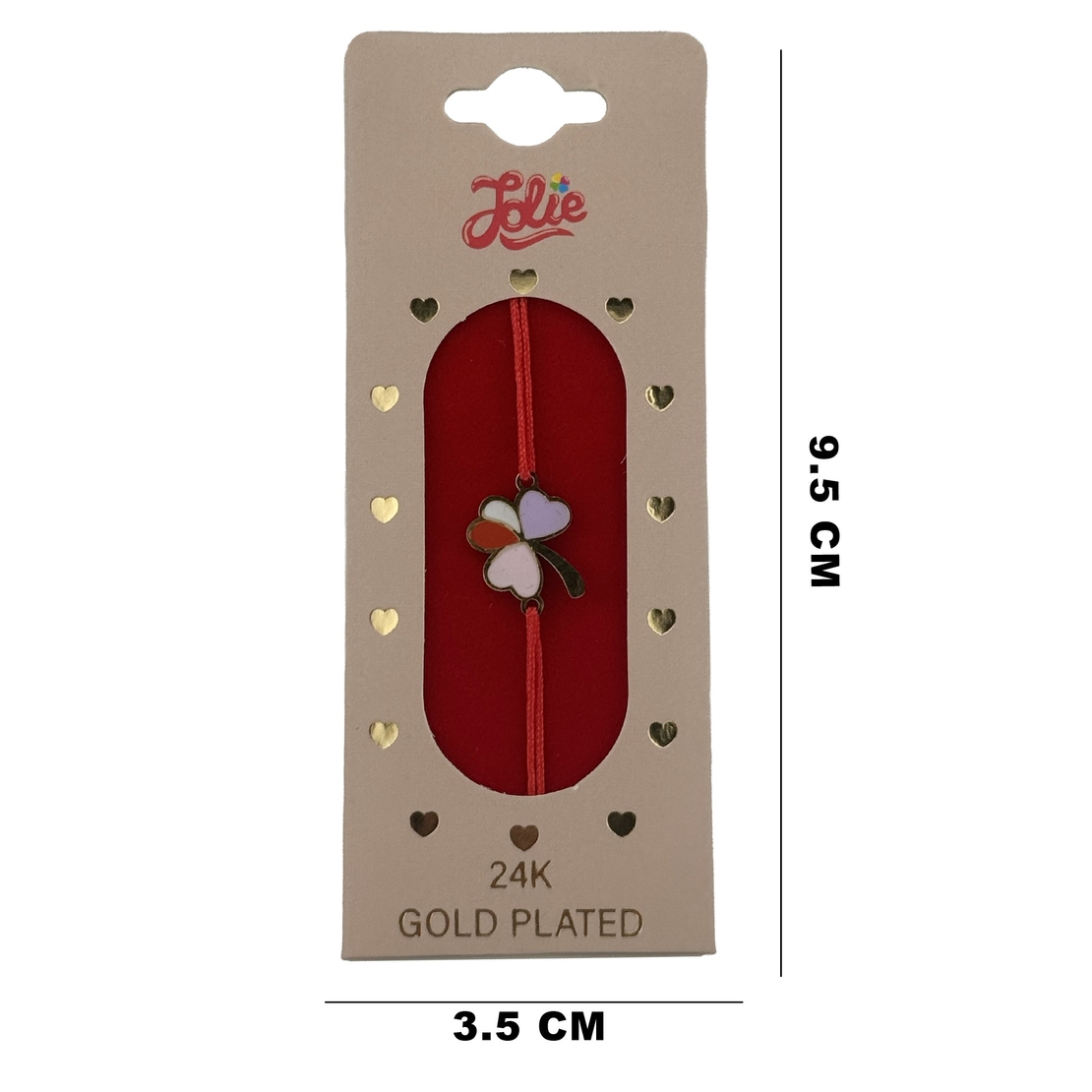Bratara Placata cu Aur 24k Copii, Jolie, Model Trifoi cu Patru Foi, cu Snur Rosu, 3.5 x 9.5, Multicolor