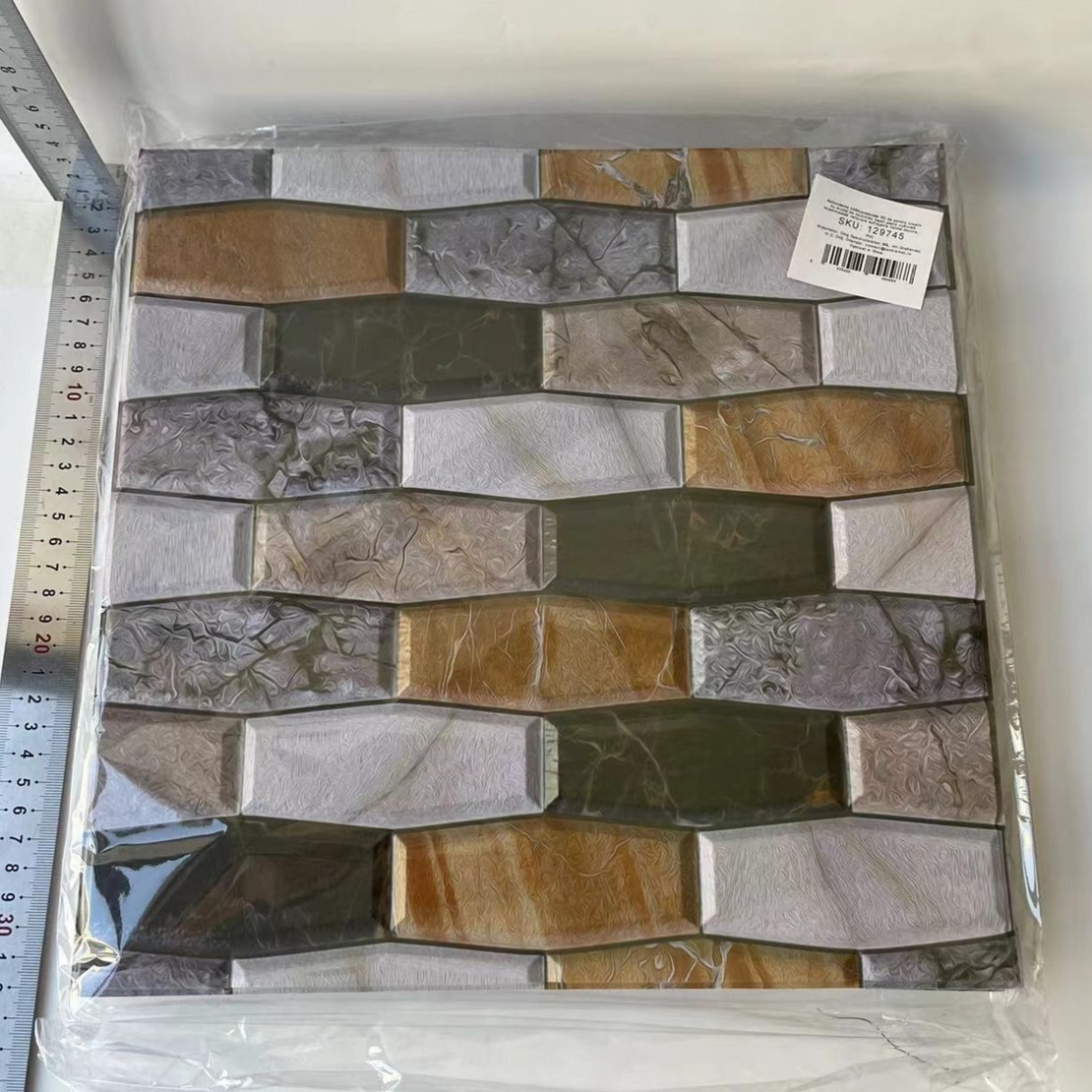 Set 10 x Placi Tapet Autocolant 3D cu Imitatie de Marmura Asimetrica, pentru Perete Bucatarie Sufragerie, Usor de Curatat, Rezistent la Apa, Autoadeziv, 30x30 cm, Maro Gri Negru