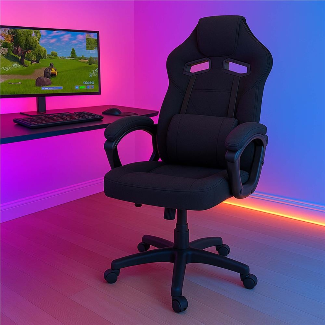 Scaun de birou ergonomic cu reglaj pe inaltime, functie de balans si perna lombara, 59x52x125 cm, negru