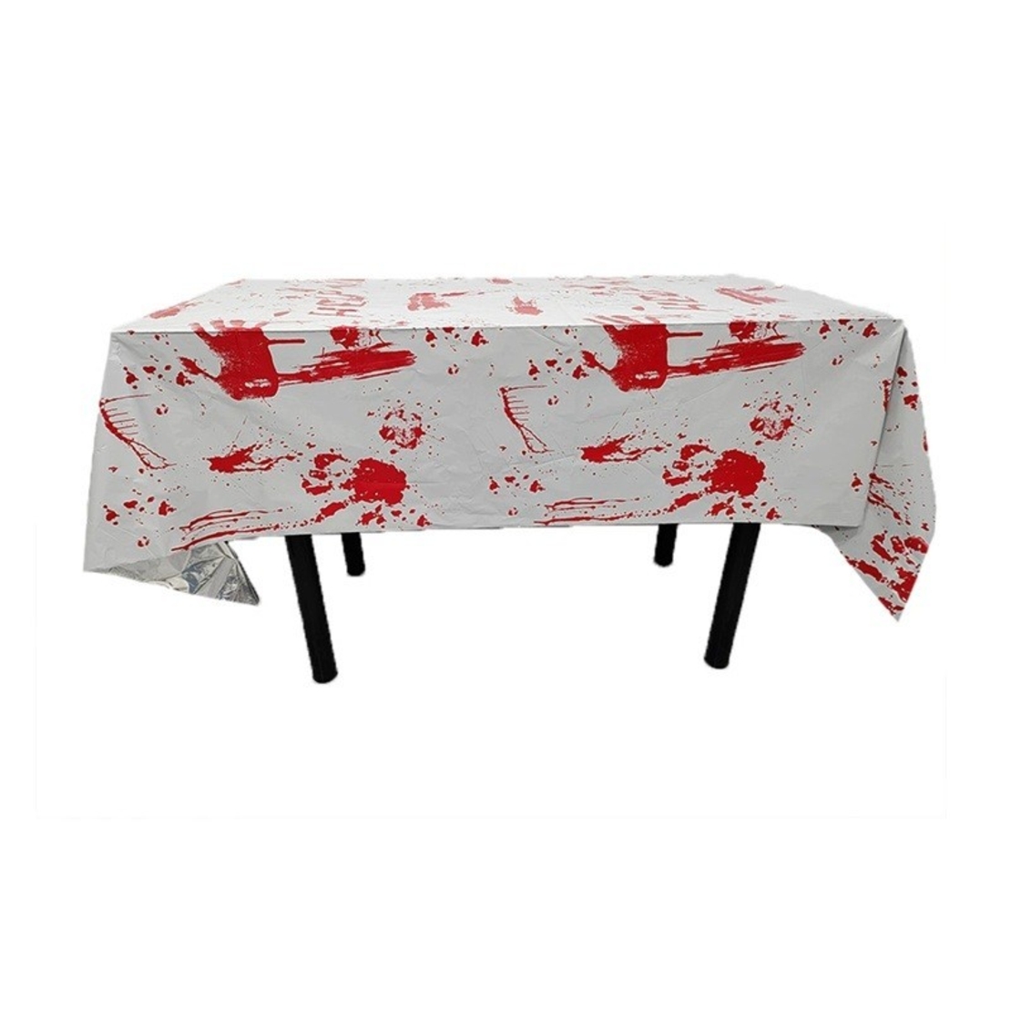 Fata de Masa, Flippy, din Folie, Imprimeu Halloween - Help Me, 137 x 183 cm, Alb/Rosu