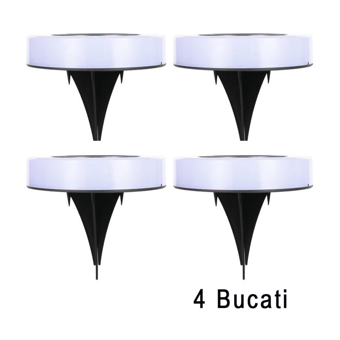 Set 4 Lampi Solare Led pentru Gradina, Flippy, Model Cerc, 10.5 x 2.4 cm, Buton On-Off, Multicolor, Negru/Alb
