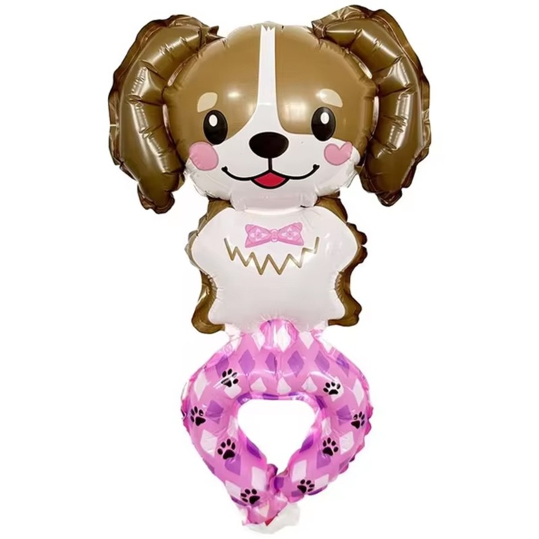 Balon din Folie Metalizata, Vafy, Figurine Animalute, Tip Bratara, Model Caine, Ambalaj Individual, Pai Inclus, Umflare cu Aer sau Heliu, Maro